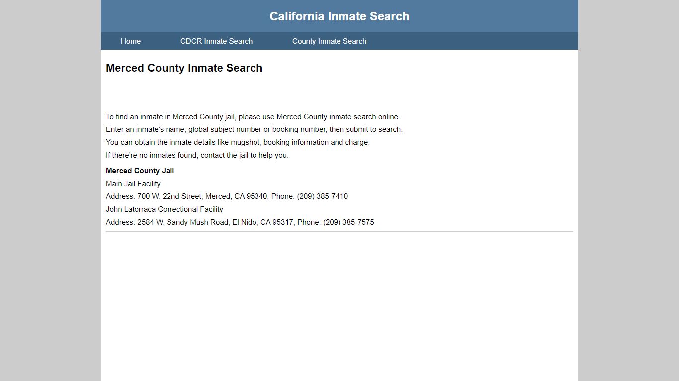 Merced County Inmate Search